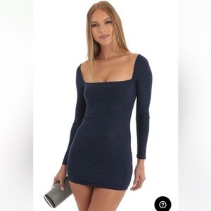 Lucy In The Sky Sparkling Navy Dress. Size L. NWT